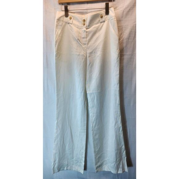 Poongin Pants Womens Medium White Wide Leg High Rise Button Up NO SIZE TAG - Picture 1 of 10